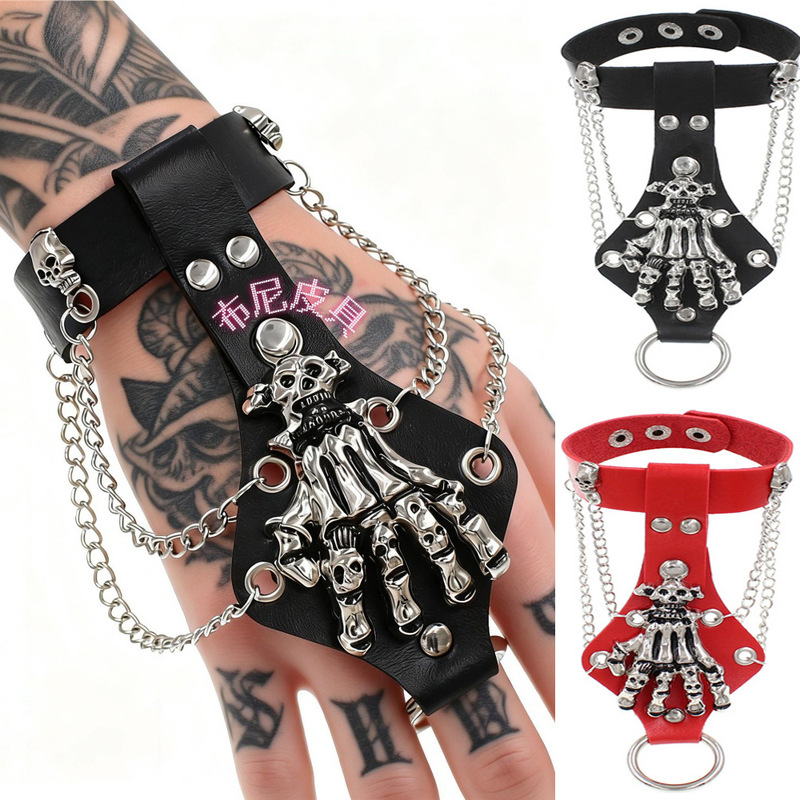 Eco-Friendly Pu Leather Cross-Border European and American Punk Gothic Style Skull Claw Vintage Ring Bracelet Jewelry Eco-Friendly Pu Leather Cross-Border European and American Punk Gothic Style Skull Claw Vintage Ring Bracelet Jewelry