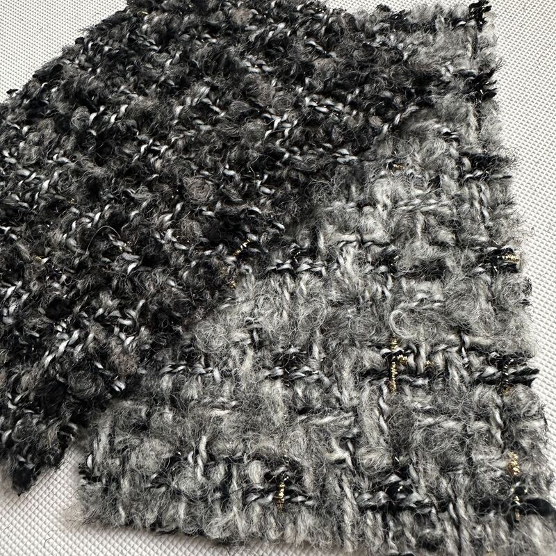 60 Wool Shiny Double-Sided Large Belly Yarn Loop Woven Tweed Fashion Chanel-Style Jacket Mixed with Gold Silk Fabric