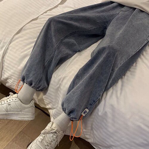Thirteen-line men's loose ankle fashion brand couple casual pants spring and autumn black light color nine-inch pants