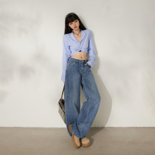 复古水洗阔腿牛仔裤女秋季新款低腰直筒宽松设计感显瘦拖地裤