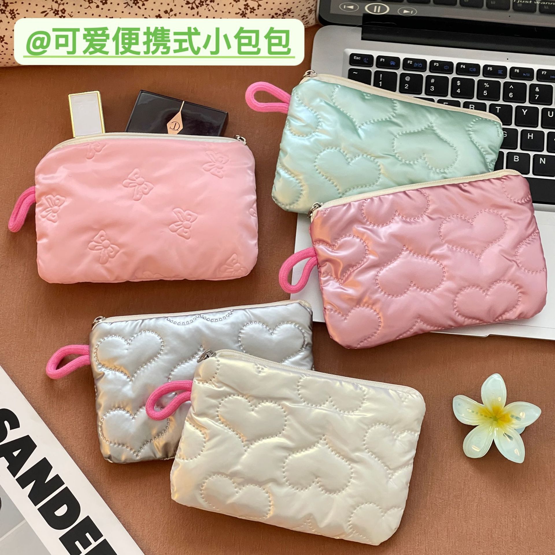 2025 nuevo bolso de maquillaje portátil diamante plata amor bolso de mano bolsa bolsa de cambio bolsa de higiene