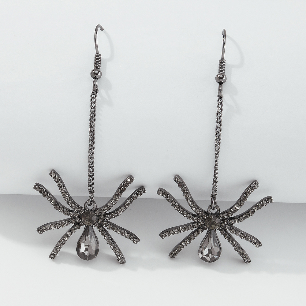 22g Weight No Inlaid Inlay Material Earrings Classification Housewarming, Anniversary, Business, Wedding, Travel, Birthday, Festival Occasion Alloy Material Halloween Festival Geometric Pattern Women'S Gender Fashion Style Halloween New Spider Geometric Alloy Diamond Earrings Wholesale Nihaojewelry 24