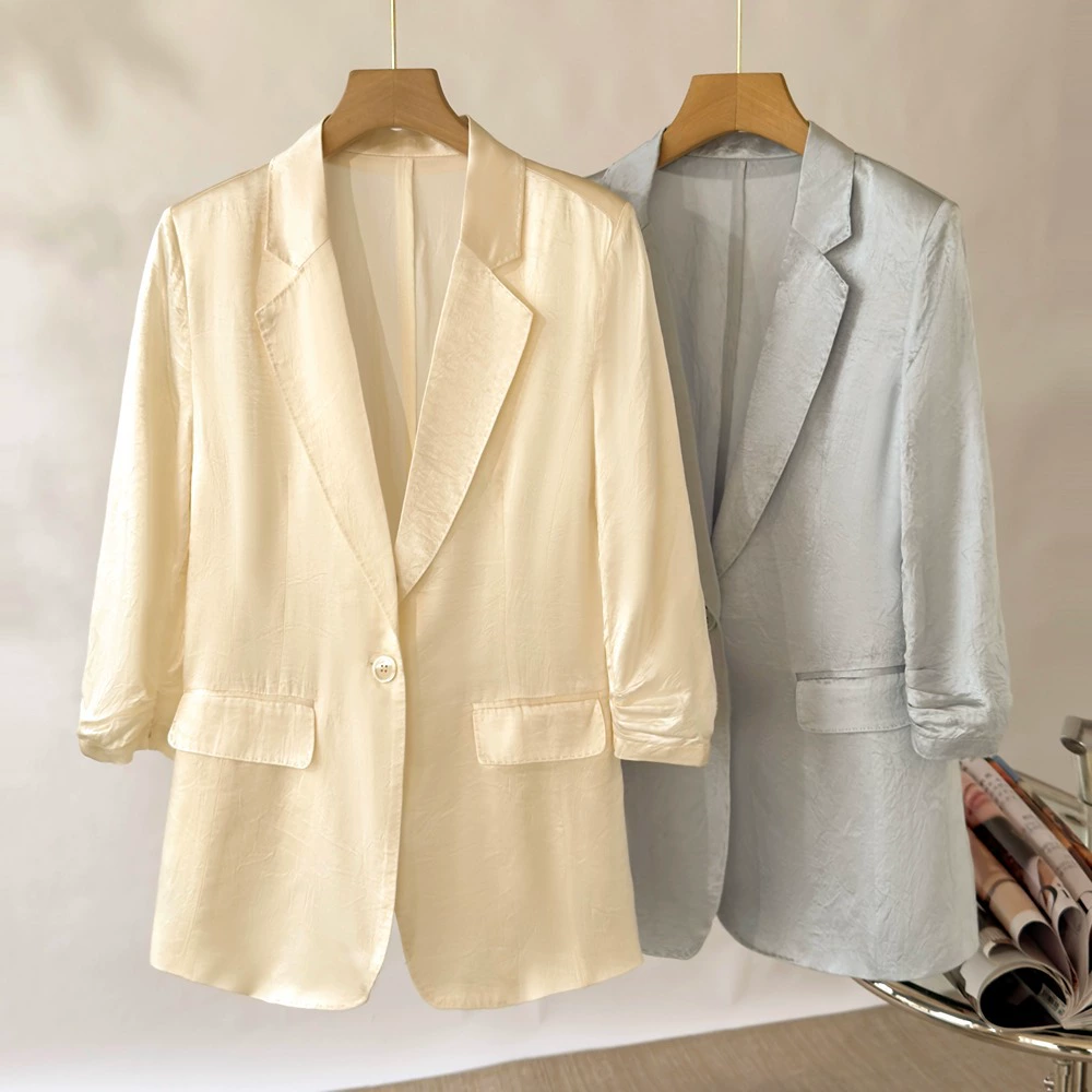 Summer Thin Classic Suit Jacket in Off White, Light Blue, Black - High-Quality Style