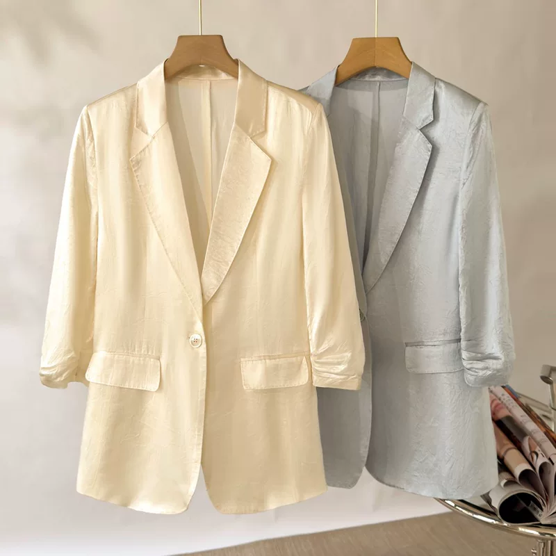 Summer Thin Classic Suit Jacket in Off White, Light Blue, Black - High-Quality Style