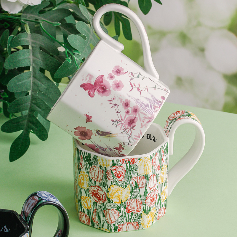Taza de café de cerámica de alto valor de estilo pastoral para regalo de boda de cumpleaños para amigos, tetera de la tarde