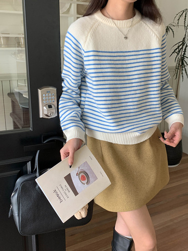 3th Morning Federico Diary Ombre Striped Petite Crew Neck Knit Sweater ZY2376