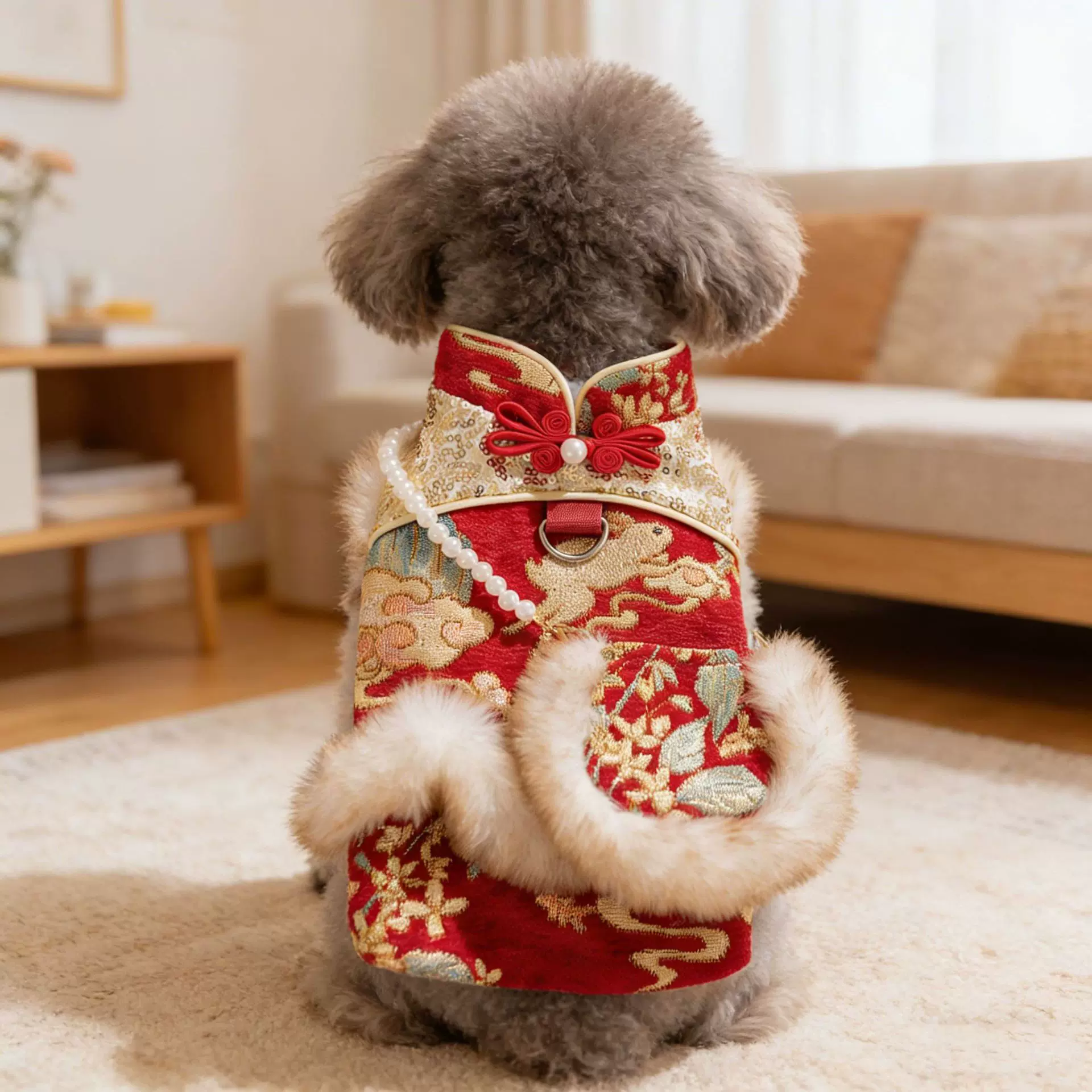 中式国风新年狗狗衣服保暖两脚衣马甲小型犬猫咪过年唐装宠物服装