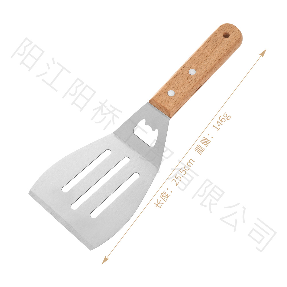 Amazon Hot sale acero inoxidable parrilla herramienta set al aire libre barbecue hierro guisado mango de madera cocinar combinación de cocina de grasa