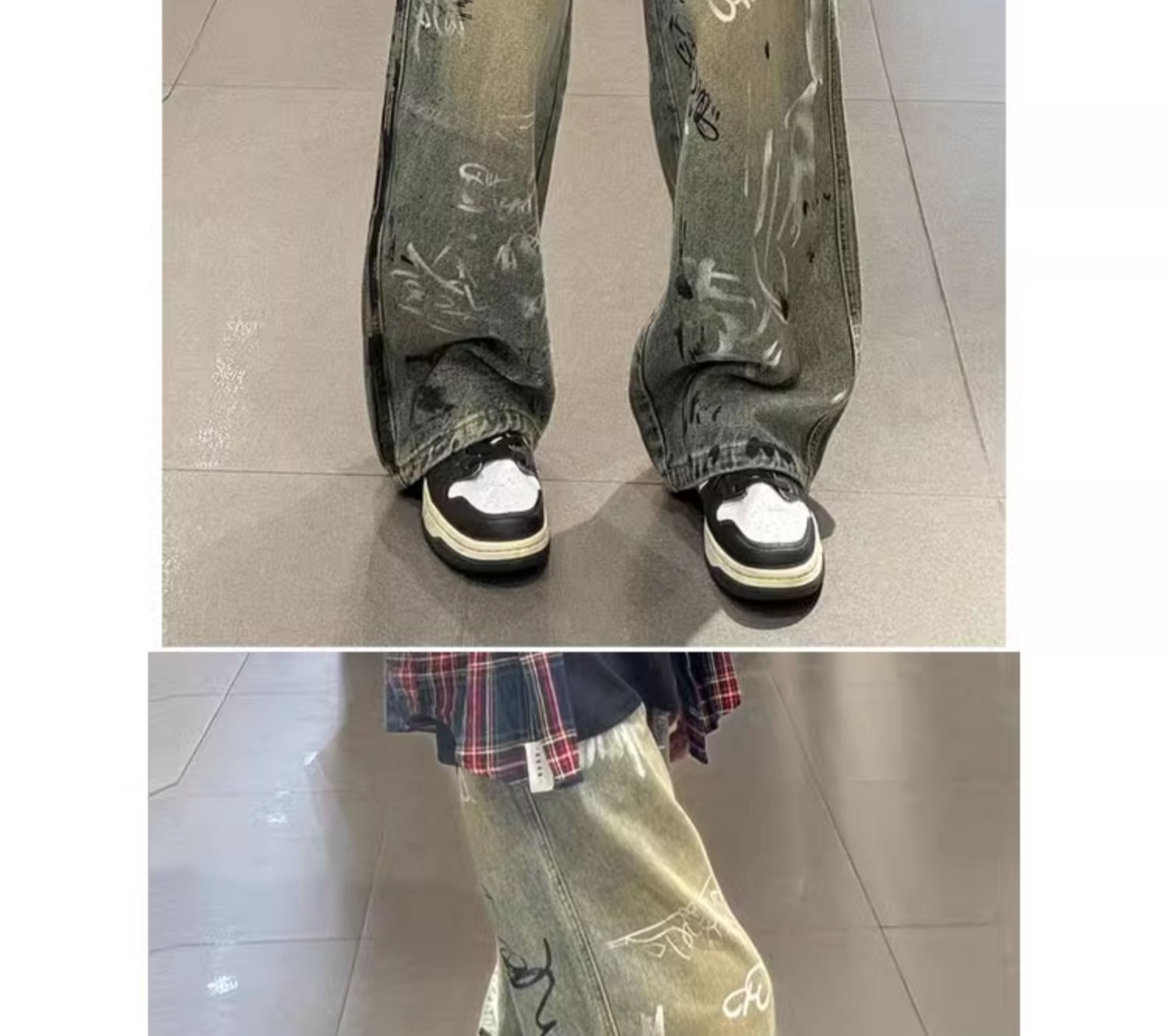 Jeans da uomo vintage graffiti gamba dritta vestibilità ampia_voghion.com