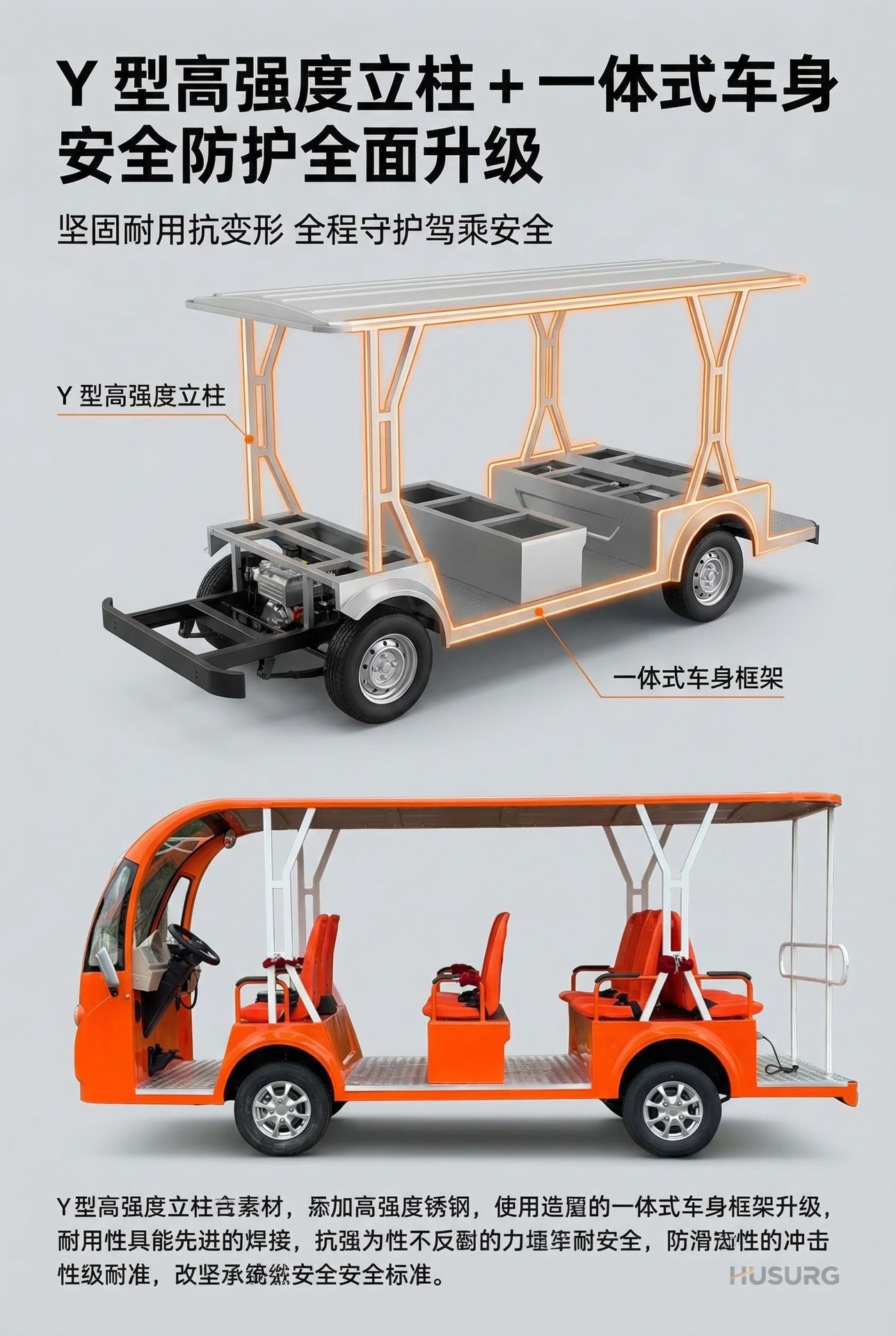 Open-type electric four-wheel sightseeing vehicle for scenic areas, parks, hotels, resorts, and airport reception shuttle
