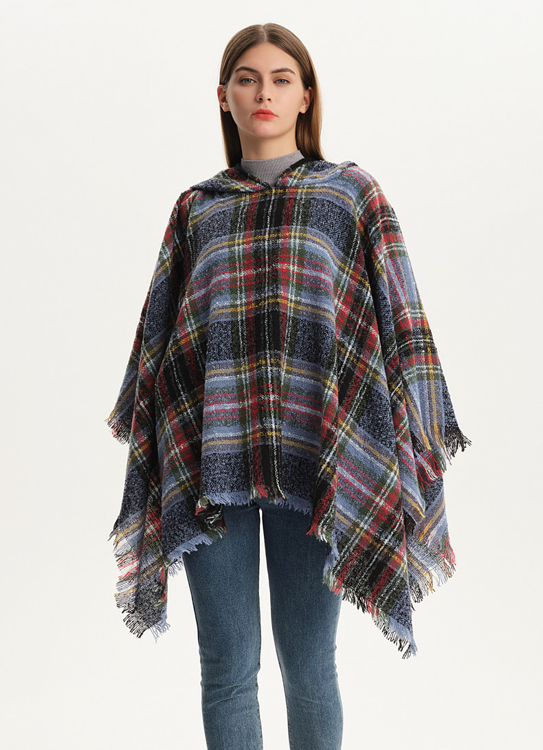 Unisex Sjaal Lente en winter lus garen dubbel geruite capuchon cape over sjaal_voghion.com