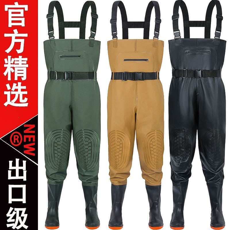 Waterproof and thickened one-piece rain pants with built-in shoes, durable for both men and women, suitable for fishing, full-body water shoes, and leather boots