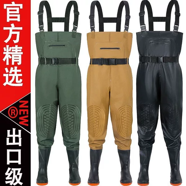 Waterproof and thickened one-piece rain pants with built-in shoes, durable for both men and women, suitable for fishing, full-body water shoes, and leather boots