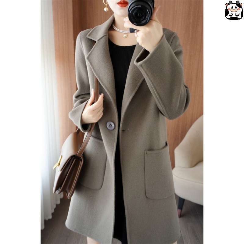 Wool Double-Sided Woolen Outwear for Women, One-Button Color Autumn and Winter Slim-Fitting Elegant Windbreaker Versatile Jacket