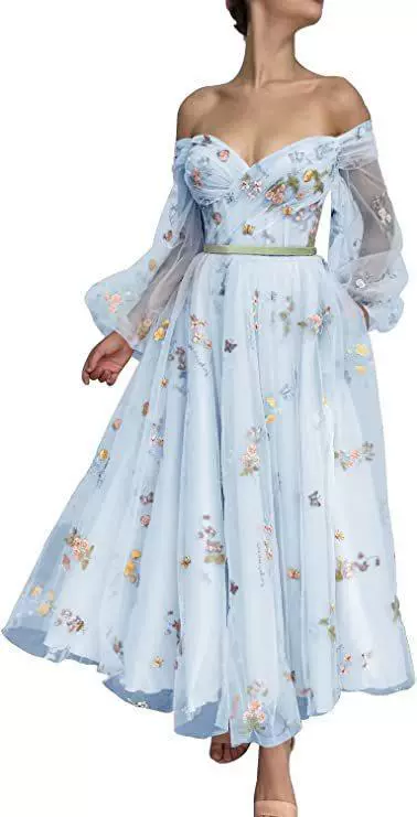 Shiffon lace elegant multicoloured dress, long skirt, Amazon, graduation party, mid-length