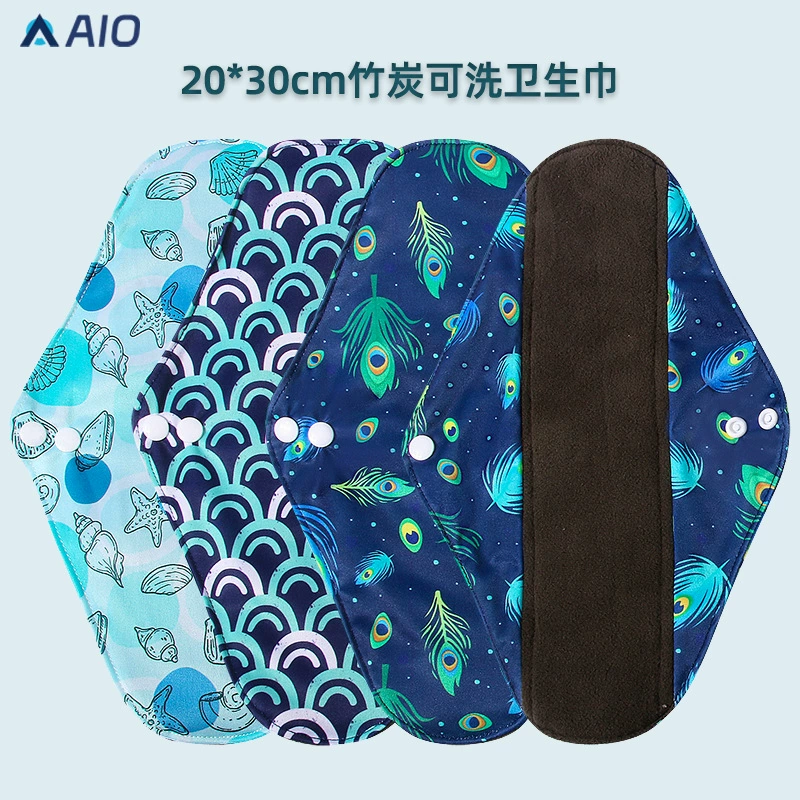 Трансграничный L-код сращивания бамбуковый уголь моющиеся гигиенические прокладки циркулируют повторно использовать гигиенические прокладки PUL ткань для ночного использования тетя полотенца