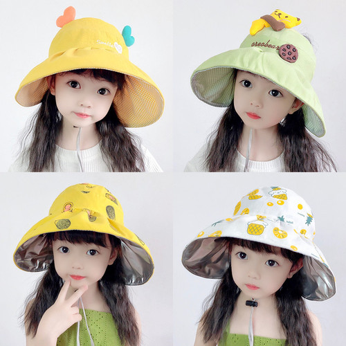 Children's sun protection hat, large brim, hollow top sun hat, boys and girls summer thin anti-UV baby sun hat