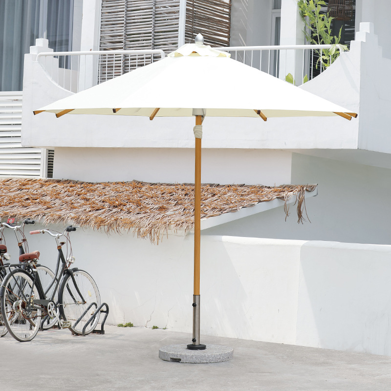 Paraguas al aire libre de alta gama Paraguas de pilar redondo de madera maciza B & B Piscina exterior Impermeable y protector solar Paraguas de jardín blanco