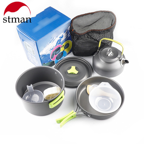 Camping outdoor supplies kettle, aluminum portable camping pot set, teapot pot set equipment DS-308 pot set