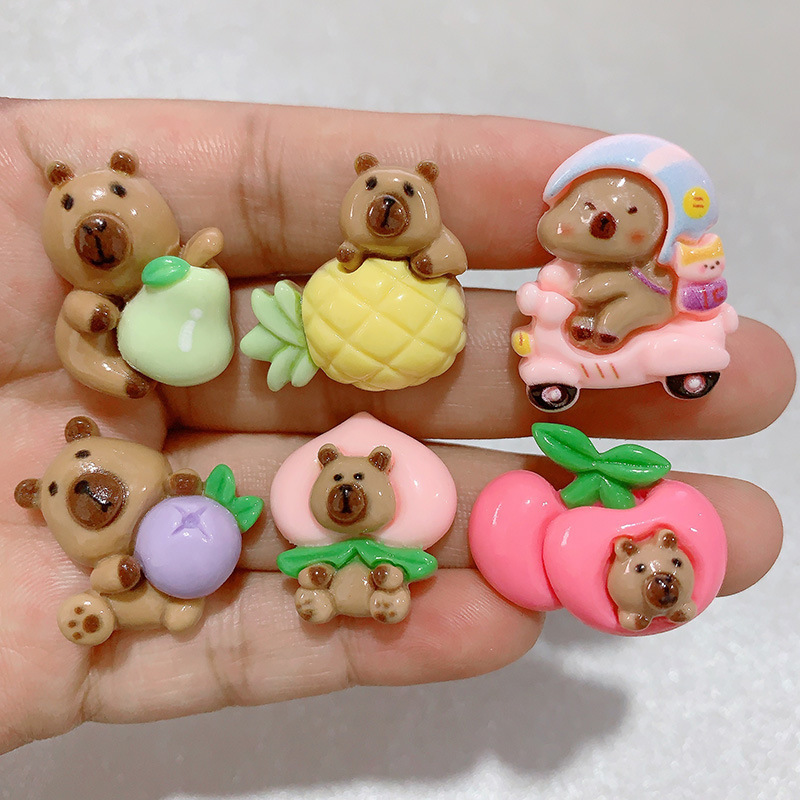Cartoon Fruit Capibara Resin Accessories Cream Glue Hole Shoe Buckle Key Chain DIY Hairpin Material Accessories