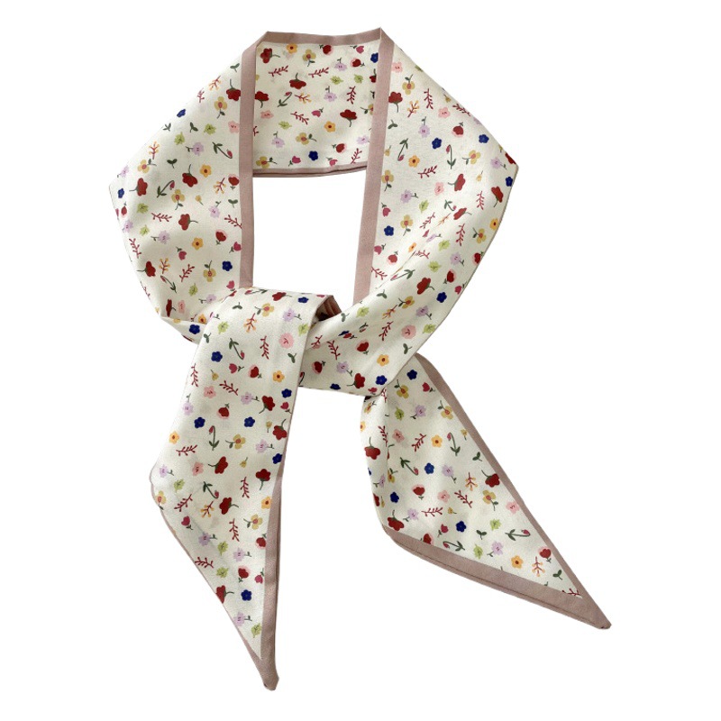 De alta calidad de color caqui desnudo estilo coreano larga pequeña bufanda de seda de las mujeres cinta banda de pelo decorativo primavera y otoño bufanda profesional