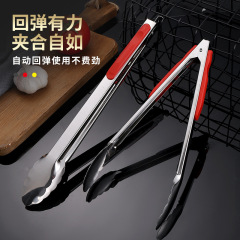 Stainless steel red handle food clips thickened food clips buffet barbecue anti-scalding barbecue clips commercial bread clips