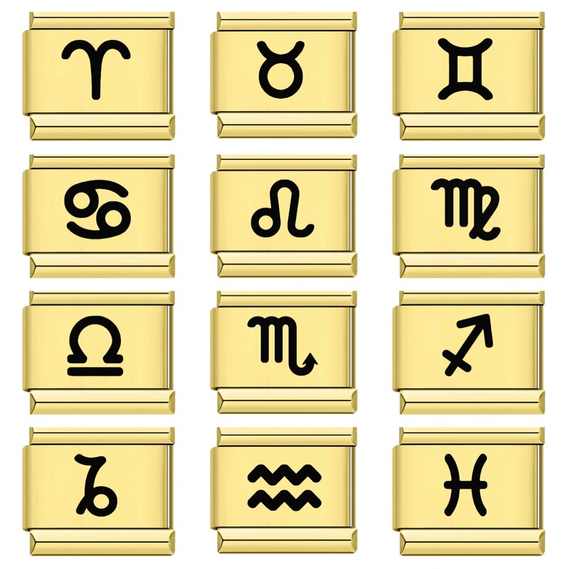 12 Zodiac Signs Simple Pattern Italian Modular Bracelet Gold and Silver Stainless Steel DIY Splicing Elastic Watch Strap Chain 12 Zodiac Signs Simple Pattern Italian Modular Bracelet Gold and Silver Stainless Steel DIY Splicing Elastic Watch Strap Chain