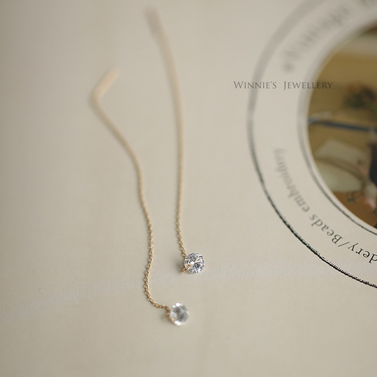 S925纯银镀金锆石耳线女 长款气质仙气小众设计唯美百搭流苏耳环