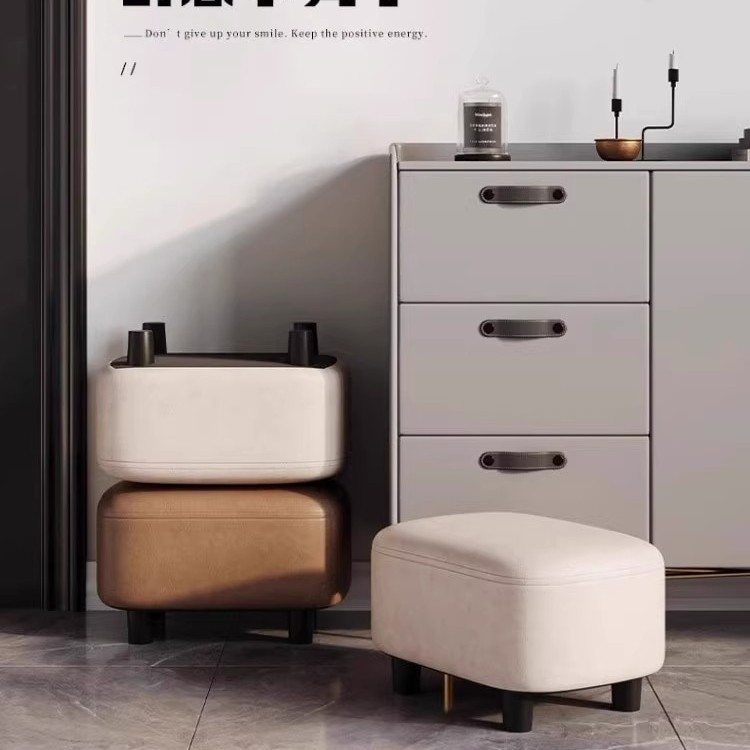 Light Luxury Shoe-Changing Stool for Home Use at the Entrance, Soft-Packed Living Room, Creative Internet Celebrity Economical Bedside Popular Solid Wood Small Stool