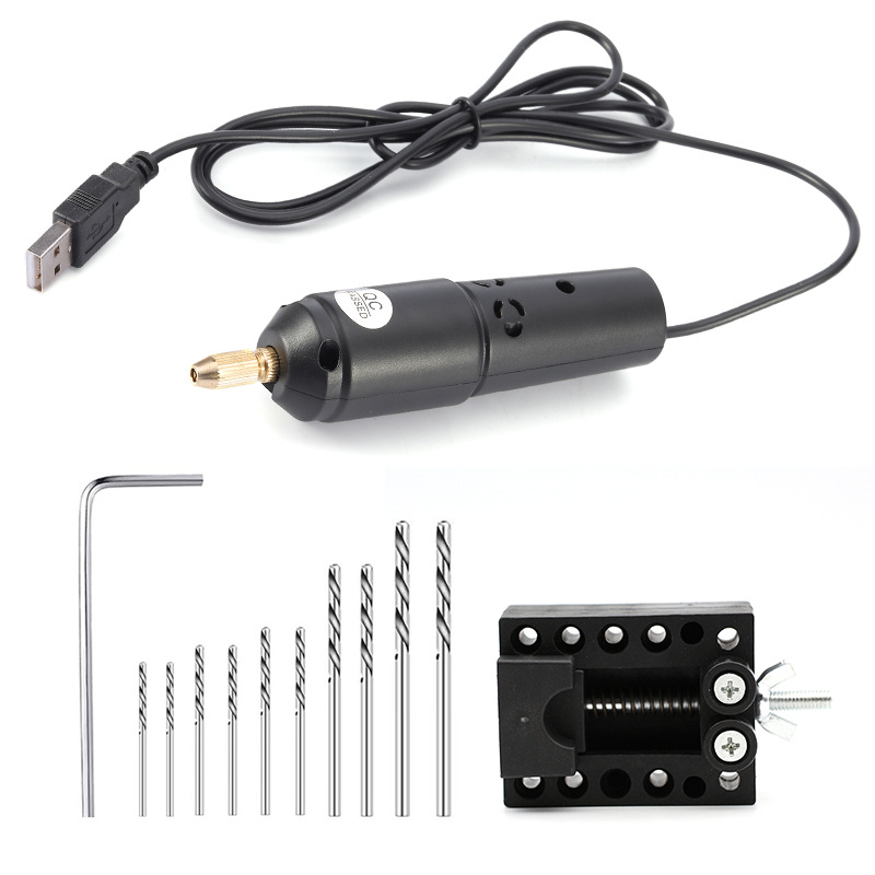 Suministro transfronterizo 360 tipo negro USB Mini taladro eléctrico Jade epoxi Crystal Pearl máquina de perforación miniatura molino eléctrico