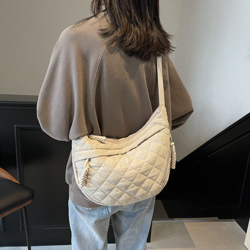 Women's Large Capacity Cotton Puffer Coat Bag 2024 Autumn/Winter New Fashion Railway Canvas Lightweight Commuter Crossbody Bag for Women