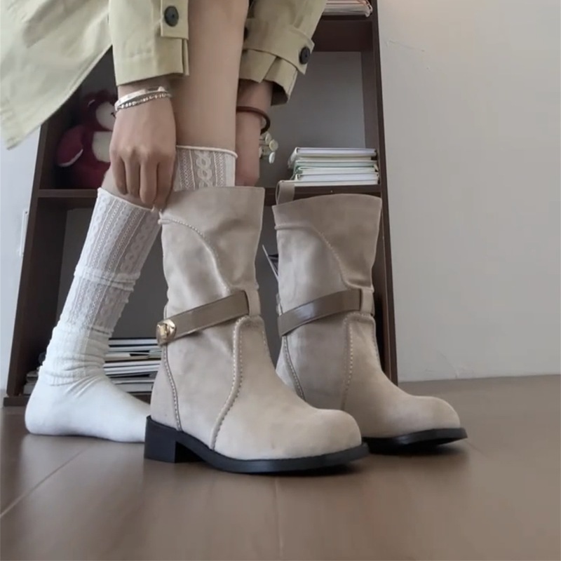 月屿复古高级小短靴女2025秋冬新款英伦风百搭厚底马丁靴西部靴女|undefined