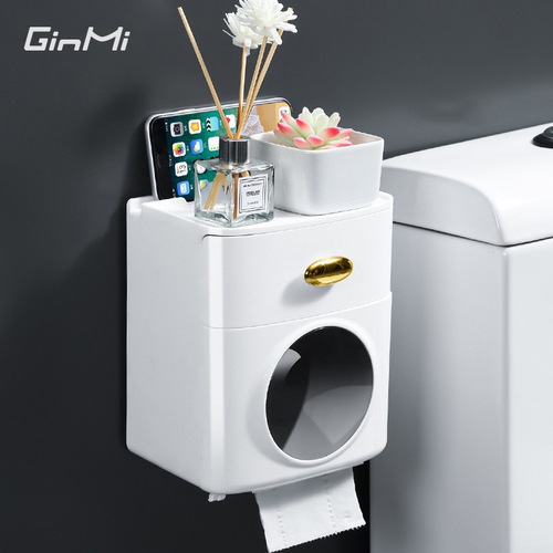【Dropshipping】Light Luxury Bathroom Tissue Box, Toilet Tissue Roll Holder, Wall-Mounted Tissue Paper Dispenser Without Hole