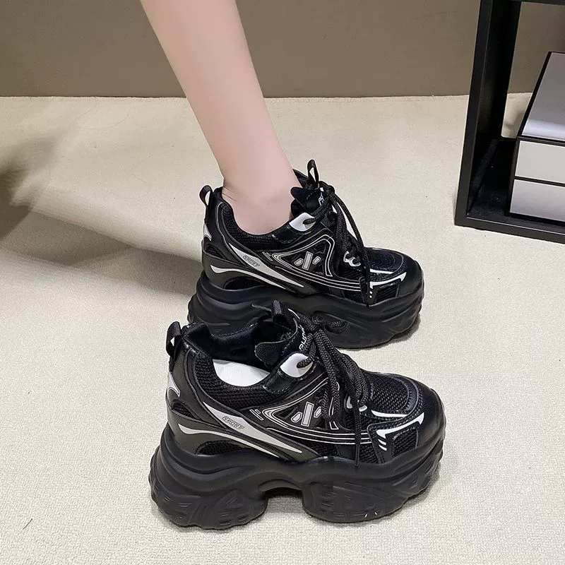 Кроссовки «dad shoes» для женщин, толстая подошва платформа 12 см (внутренний подъём), сетка, мягкая подошва