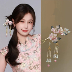 心温まる〜新しい中国風の花タッセルパールヘアピン2025新しいチャイナドレスヘアアクセサリー漢服ヘアアクセサリー