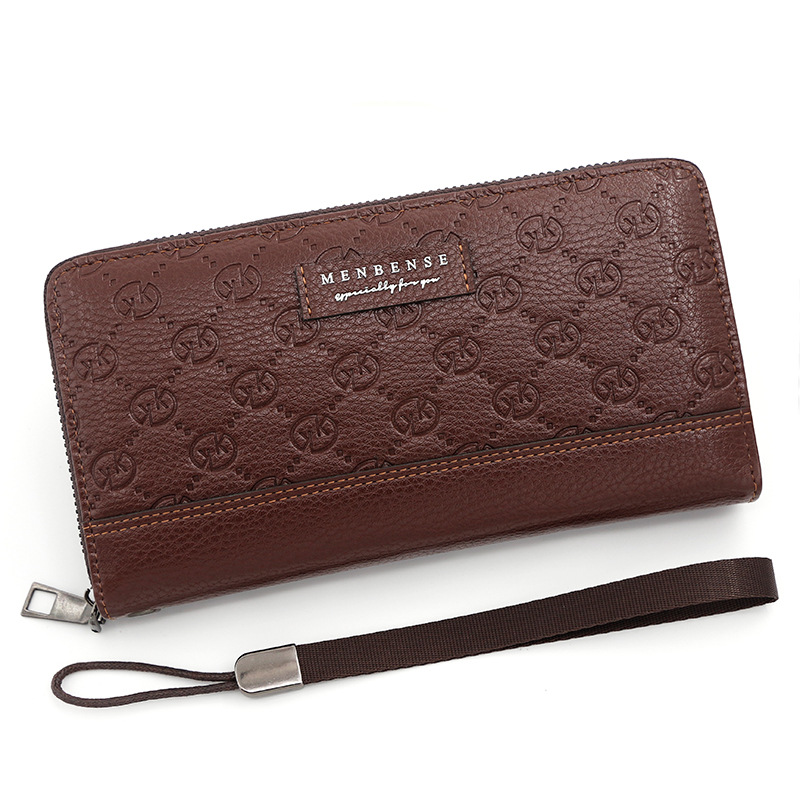 Estilo coreano de los hombres de larga cartera patrón en relieve cadena de moda bolsa de embrague de gran capacidad Multi-tarjeta de teléfono bolsa