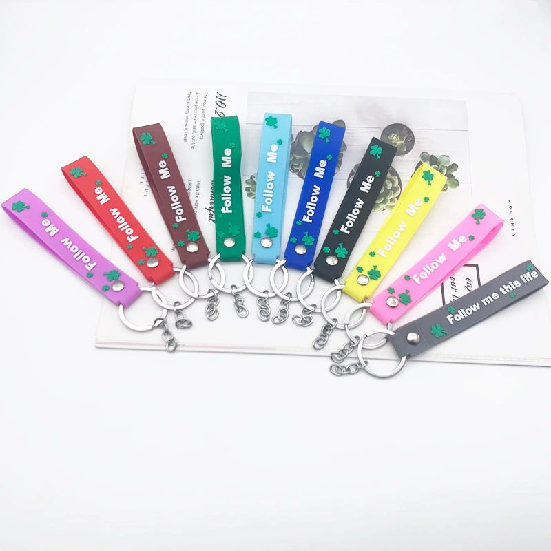 Creative car keys, handheld keychain PVC, silicone doll, four-leaf clover