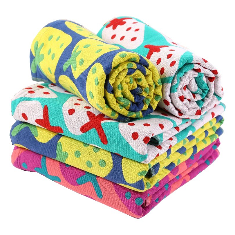 Zhiyang Towel Four-Layer Jacquard Strawberry Party Cotton Gauze Bath Towel Adult Version Children's Version Skin-Friendly Soft Ultra-Soft
