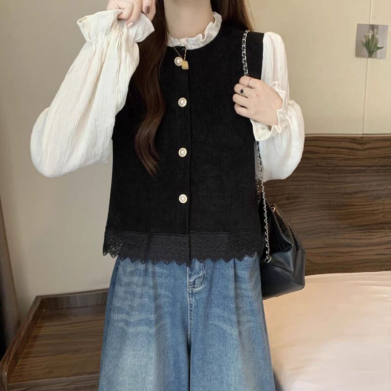 设计感假两件长袖衬衫女2025春秋新款大码胖mm遮肉显瘦别致小上衣|undefined
