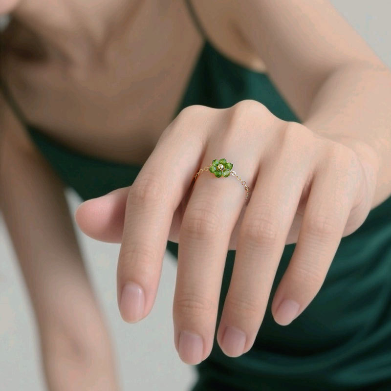 绿色花朵戒指女款2025新款小众设计感高级感食指戒手工指环可调节|undefined