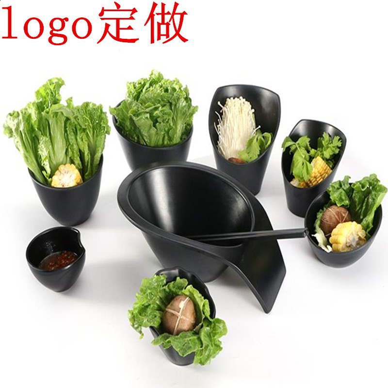 日韩式塑料火锅店蔬菜生菜桶斜口刺身大碗密胺餐具配料自助调料碗