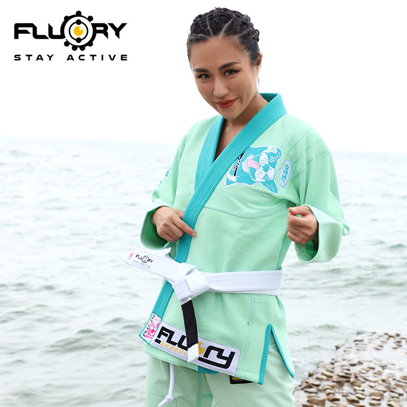 FLUORY火垒巴西柔术道服女可爱果绿汪汪刺绣BJJ GI柔道服训练成人