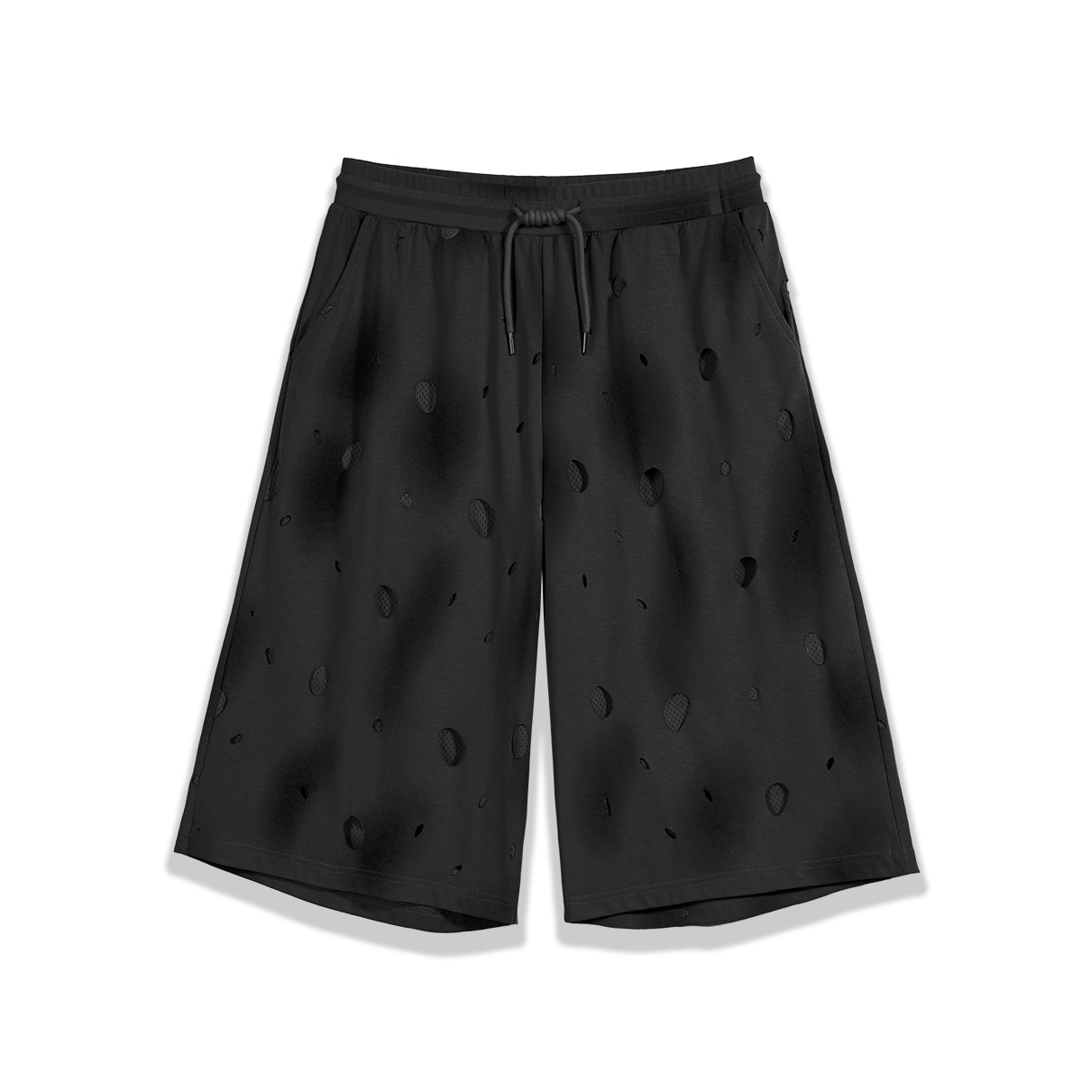ETAI Hombre| Alta calidad falsa dos piezas agujeros viejos pantalones de rodilla de malla suelta transpirables pantalones cortos de hombre de doble capa