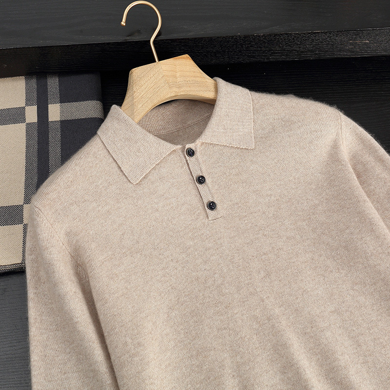 Polo Collar Knitted Shirt Cashmere Sweater for Men Autumn and Winter Business Casual High Elasticity Large Size Long Sleeve Top Wholesale