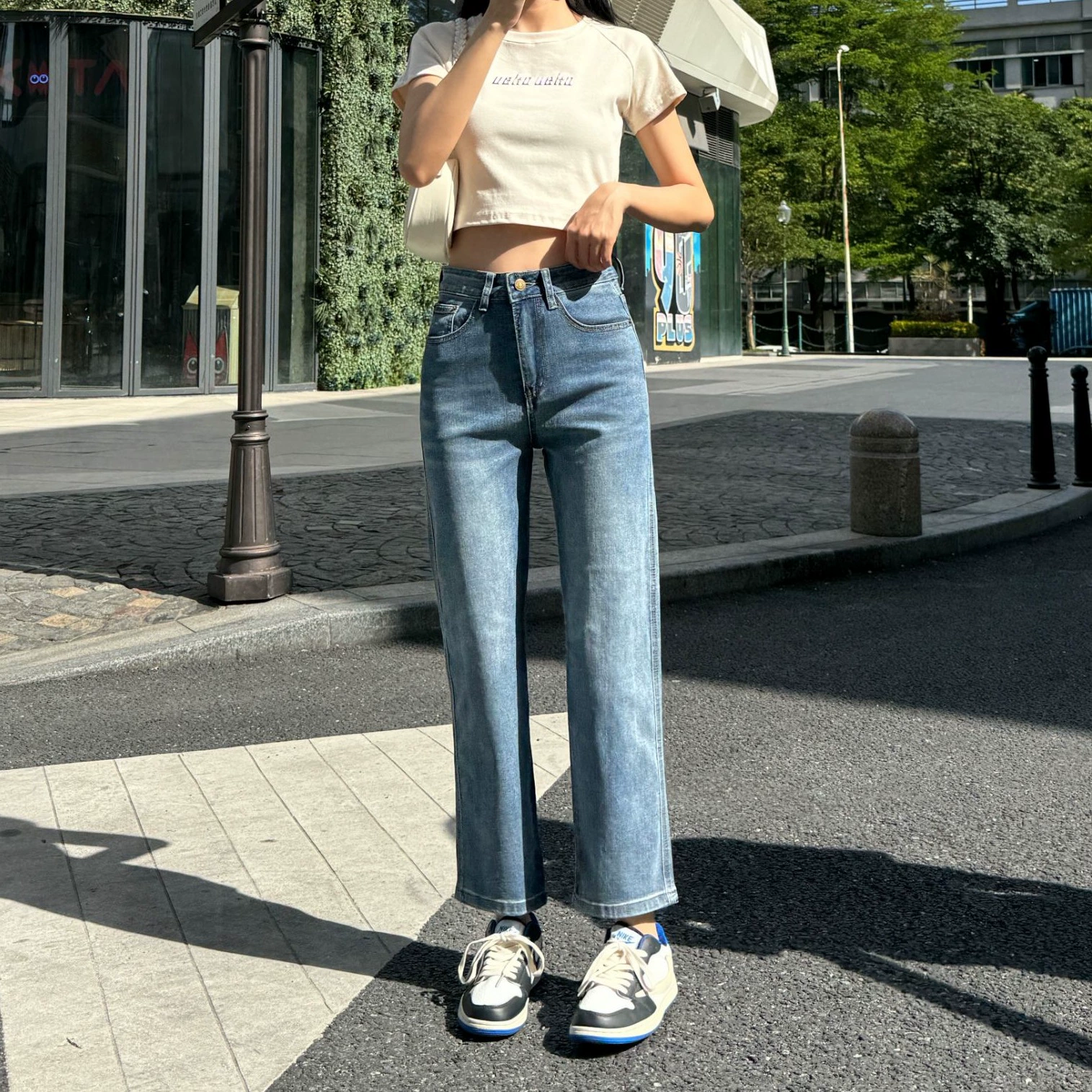 Весенне-летние новые женские джинсы с высокой талией, брюки-сигареты, прямые брюки-багет, простые