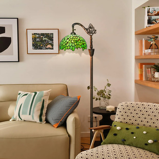 Ouyu Tiffany Retro Country Style 12inch Green Leaf Floor Lamp Indoor Lighting Soft Light Arch Gooseneck