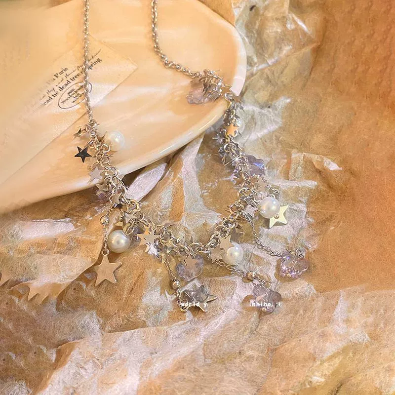 Cute necklace from pearl with tassels, chain for key bag 