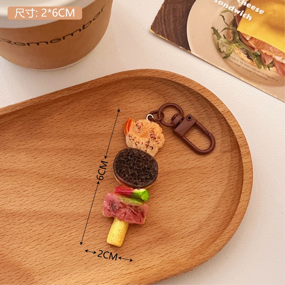 Nuevo estilo creativo de simulación de kebabs de barbacoa llavero comer jugar Kebabs modelo de pollo frito colgante mochila decoración colgante pequeño