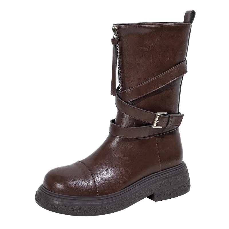 不二鞋坊 マーティンブーツ レディース イギリス風 レトロ ショートブーツ 2025年新作 秋 ライダーブーツ 厚底 ミドルブーツ