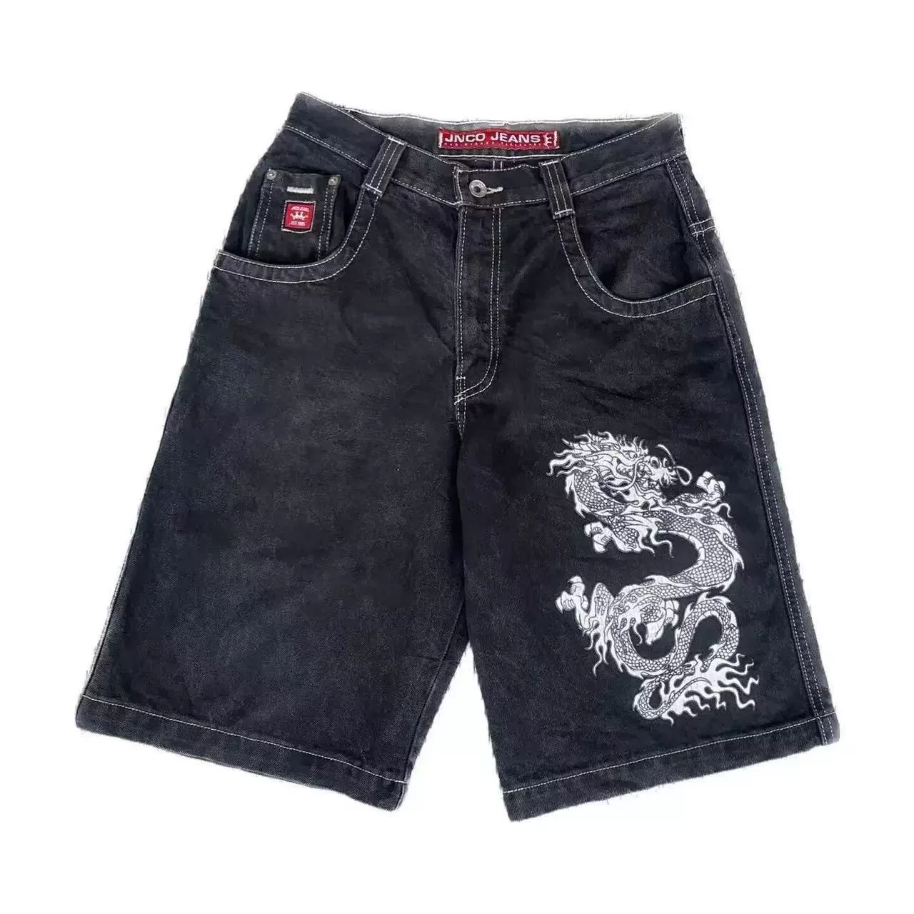 Джинсовые шорты ретро, loose fit, стирка черный/синий, разные размеры (2–XXL)
